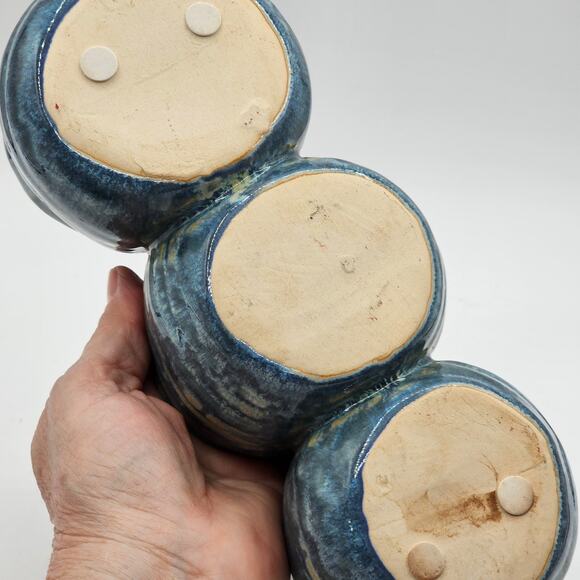 Handcrafted Vintage Studio Pottery Glazed Blue Swirl Ceramic Planter Trio - Picture 4 of 6